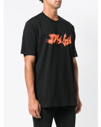 schwarzes bedrucktes T-Shirt mit einem Rundhalsausschnitt von Diesel