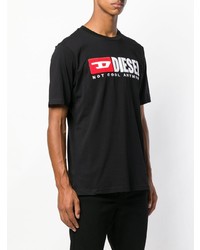 schwarzes bedrucktes T-Shirt mit einem Rundhalsausschnitt von Diesel