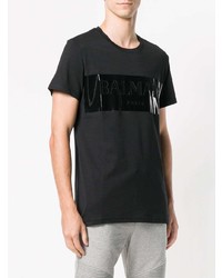 schwarzes bedrucktes T-Shirt mit einem Rundhalsausschnitt von Balmain