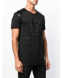 schwarzes bedrucktes T-Shirt mit einem Rundhalsausschnitt von Philipp Plein