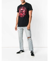 schwarzes bedrucktes T-Shirt mit einem Rundhalsausschnitt von Diesel