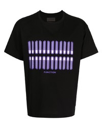 schwarzes bedrucktes T-Shirt mit einem Rundhalsausschnitt von Fumito Ganryu