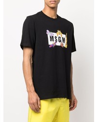 schwarzes bedrucktes T-Shirt mit einem Rundhalsausschnitt von MSGM