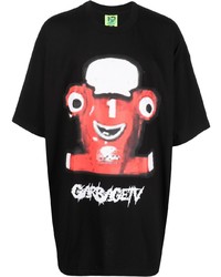 schwarzes bedrucktes T-Shirt mit einem Rundhalsausschnitt von Garbage Tv