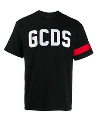 schwarzes bedrucktes T-Shirt mit einem Rundhalsausschnitt von Gcds