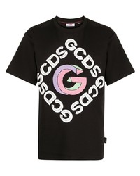 schwarzes bedrucktes T-Shirt mit einem Rundhalsausschnitt von Gcds