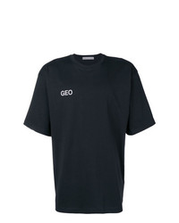 schwarzes bedrucktes T-Shirt mit einem Rundhalsausschnitt von Geo