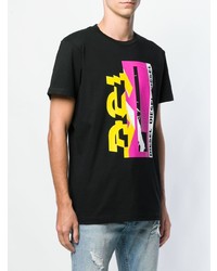 schwarzes bedrucktes T-Shirt mit einem Rundhalsausschnitt von Diesel