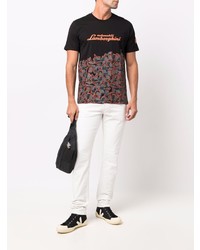 schwarzes bedrucktes T-Shirt mit einem Rundhalsausschnitt von Automobili Lamborghini