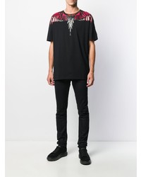 schwarzes bedrucktes T-Shirt mit einem Rundhalsausschnitt von Marcelo Burlon County of Milan