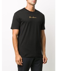 schwarzes bedrucktes T-Shirt mit einem Rundhalsausschnitt von Versace