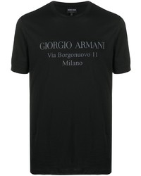 schwarzes bedrucktes T-Shirt mit einem Rundhalsausschnitt von Giorgio Armani