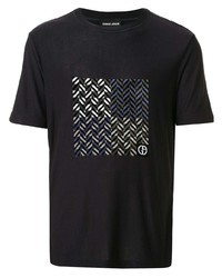 schwarzes bedrucktes T-Shirt mit einem Rundhalsausschnitt von Giorgio Armani