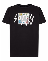 schwarzes bedrucktes T-Shirt mit einem Rundhalsausschnitt von Giuseppe Zanotti