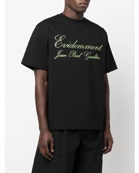 schwarzes bedrucktes T-Shirt mit einem Rundhalsausschnitt von Jean Paul Gaultier