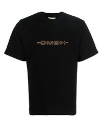 schwarzes bedrucktes T-Shirt mit einem Rundhalsausschnitt von Gmbh