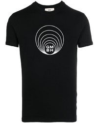 schwarzes bedrucktes T-Shirt mit einem Rundhalsausschnitt von Gmbh