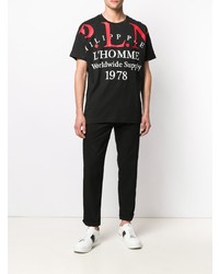 schwarzes bedrucktes T-Shirt mit einem Rundhalsausschnitt von Philipp Plein