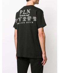 schwarzes bedrucktes T-Shirt mit einem Rundhalsausschnitt von Philipp Plein