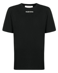 schwarzes bedrucktes T-Shirt mit einem Rundhalsausschnitt von Golden Goose