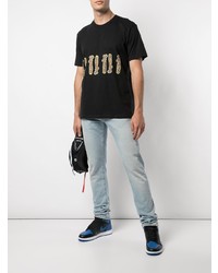 schwarzes bedrucktes T-Shirt mit einem Rundhalsausschnitt von Supreme