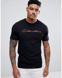 schwarzes bedrucktes T-Shirt mit einem Rundhalsausschnitt von Good For Nothing