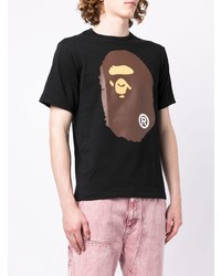 schwarzes bedrucktes T-Shirt mit einem Rundhalsausschnitt von BAPE BLACK *A BATHING APE®