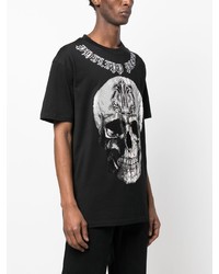 schwarzes bedrucktes T-Shirt mit einem Rundhalsausschnitt von Philipp Plein