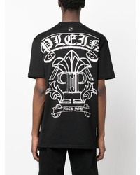 schwarzes bedrucktes T-Shirt mit einem Rundhalsausschnitt von Philipp Plein