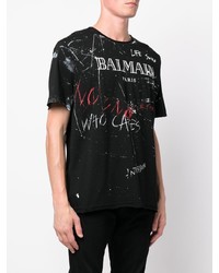 schwarzes bedrucktes T-Shirt mit einem Rundhalsausschnitt von Balmain