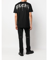 schwarzes bedrucktes T-Shirt mit einem Rundhalsausschnitt von Philipp Plein