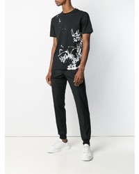 schwarzes bedrucktes T-Shirt mit einem Rundhalsausschnitt von Les Hommes Urban