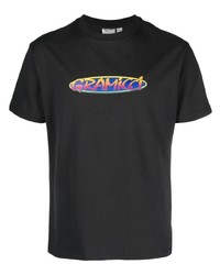 schwarzes bedrucktes T-Shirt mit einem Rundhalsausschnitt von Gramicci