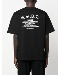 schwarzes bedrucktes T-Shirt mit einem Rundhalsausschnitt von White Mountaineering