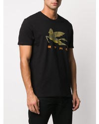 schwarzes bedrucktes T-Shirt mit einem Rundhalsausschnitt von Etro