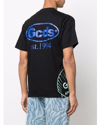 schwarzes bedrucktes T-Shirt mit einem Rundhalsausschnitt von Gcds