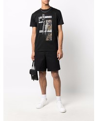 schwarzes bedrucktes T-Shirt mit einem Rundhalsausschnitt von Les Hommes