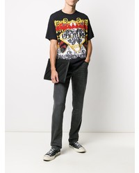 schwarzes bedrucktes T-Shirt mit einem Rundhalsausschnitt von VERSACE JEANS COUTURE