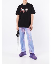 schwarzes bedrucktes T-Shirt mit einem Rundhalsausschnitt von MSGM