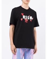 schwarzes bedrucktes T-Shirt mit einem Rundhalsausschnitt von MSGM