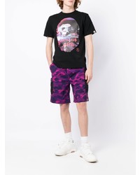 schwarzes bedrucktes T-Shirt mit einem Rundhalsausschnitt von BAPE BLACK *A BATHING APE®