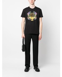 schwarzes bedrucktes T-Shirt mit einem Rundhalsausschnitt von VERSACE JEANS COUTURE