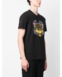 schwarzes bedrucktes T-Shirt mit einem Rundhalsausschnitt von VERSACE JEANS COUTURE