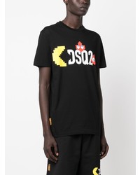 schwarzes bedrucktes T-Shirt mit einem Rundhalsausschnitt von DSQUARED2