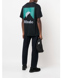 schwarzes bedrucktes T-Shirt mit einem Rundhalsausschnitt von Rhude