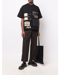 schwarzes bedrucktes T-Shirt mit einem Rundhalsausschnitt von Jil Sander