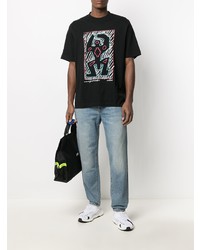 schwarzes bedrucktes T-Shirt mit einem Rundhalsausschnitt von Marcelo Burlon County of Milan