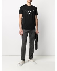 schwarzes bedrucktes T-Shirt mit einem Rundhalsausschnitt von Emporio Armani