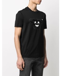 schwarzes bedrucktes T-Shirt mit einem Rundhalsausschnitt von Emporio Armani