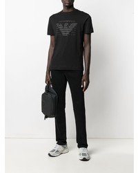 schwarzes bedrucktes T-Shirt mit einem Rundhalsausschnitt von Emporio Armani